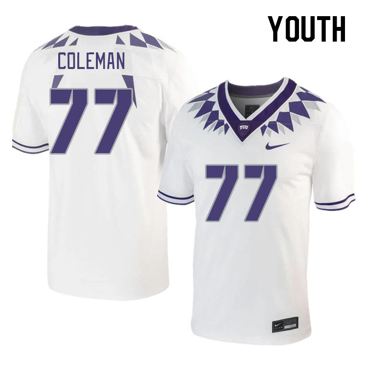 Youth #77 Brandon Coleman TCU Horned Frogs 2023 College Footbal Jerseys Stitched-White
